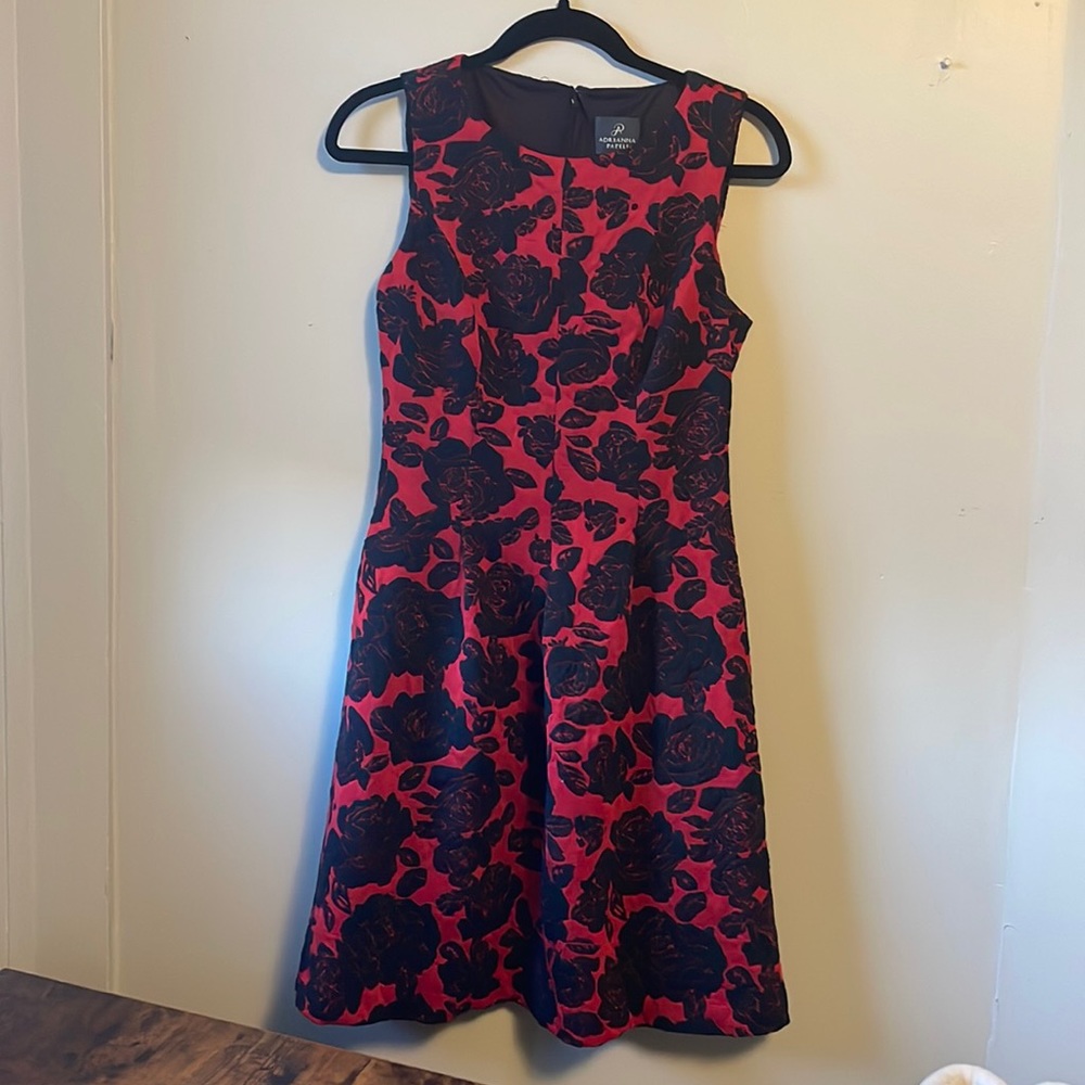 Adrianna Papell Rose Print A Line Dress